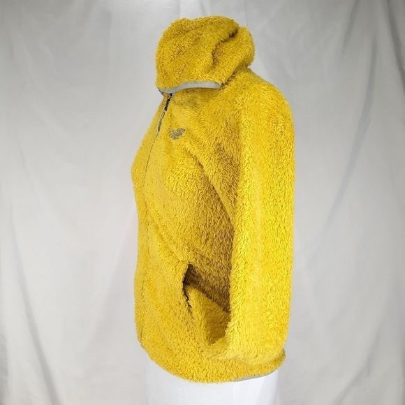North Face hooded sweatshirt teddy bear fuzzy hoodie yellow gray half dome small - Picture 5 of 16